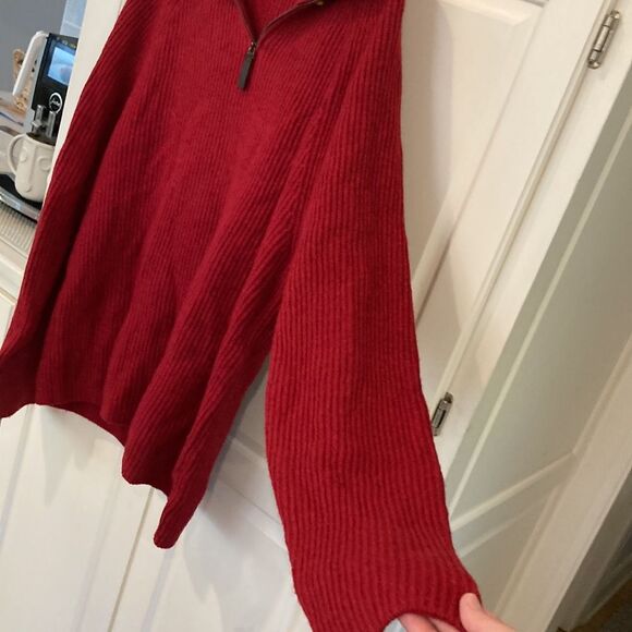 Banana republic Italian yarn thick ribbed half zip collared red sweater size l - Picture 5 of 14
